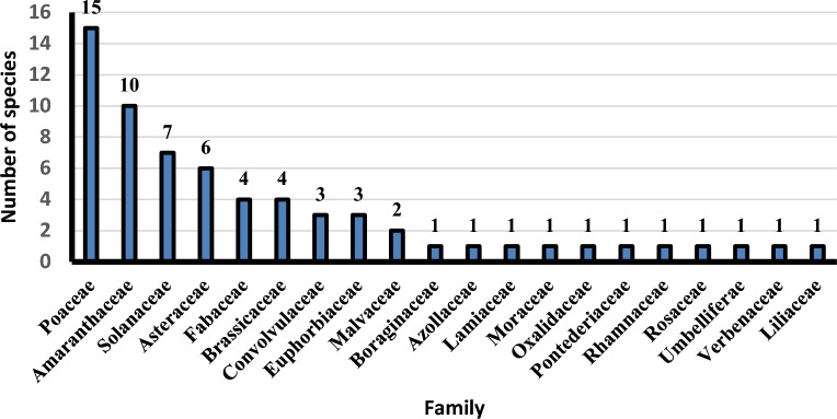 Distribution of alien taxa in families.
