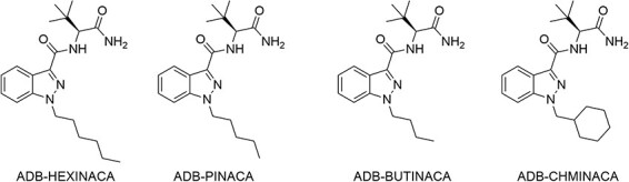 Structures of ADB-HEXINACA and structural analogs.