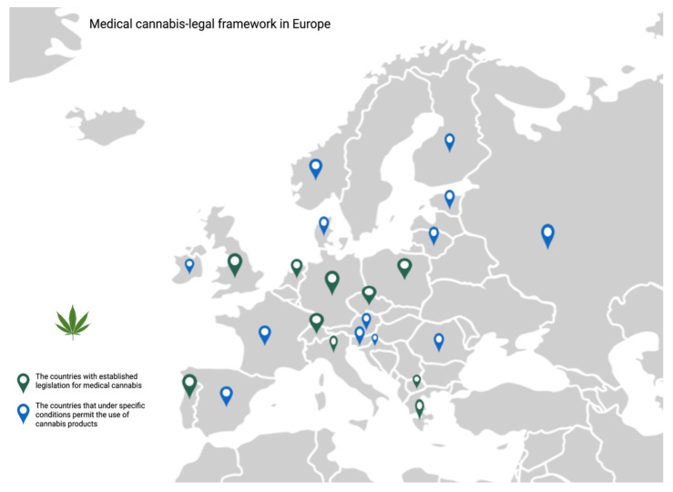 Legal framework for using medical cannabis in European countries.