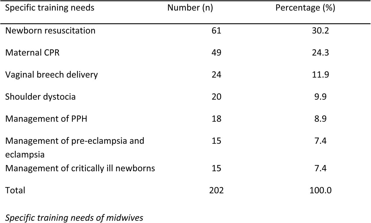 Specific training needs for registered midwives