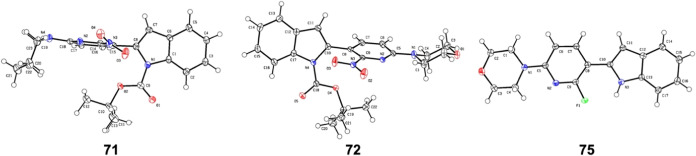 X-ray crystal structures of compounds 71, 72, and 75 (CCDC Deposition Numbers 2403955, 2403957, and 2403958).