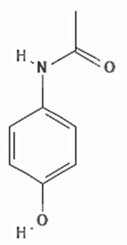 Chemical structure of acetaminophen, as adapted from Pubchem.