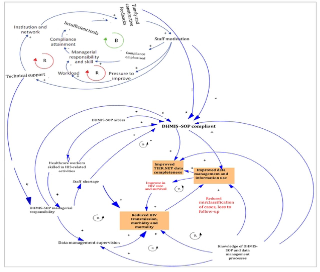 Critical factors influencing DHIS performance and routine HIV data management at the facility level.