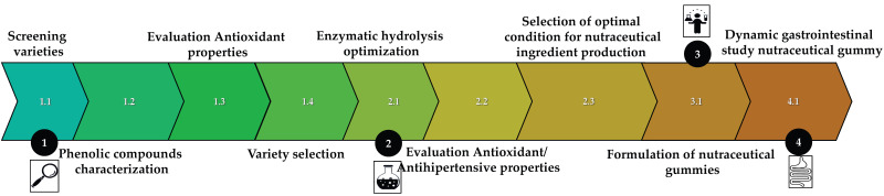 Processing route for the development of antioxidant and antihypertensive gummy candy.