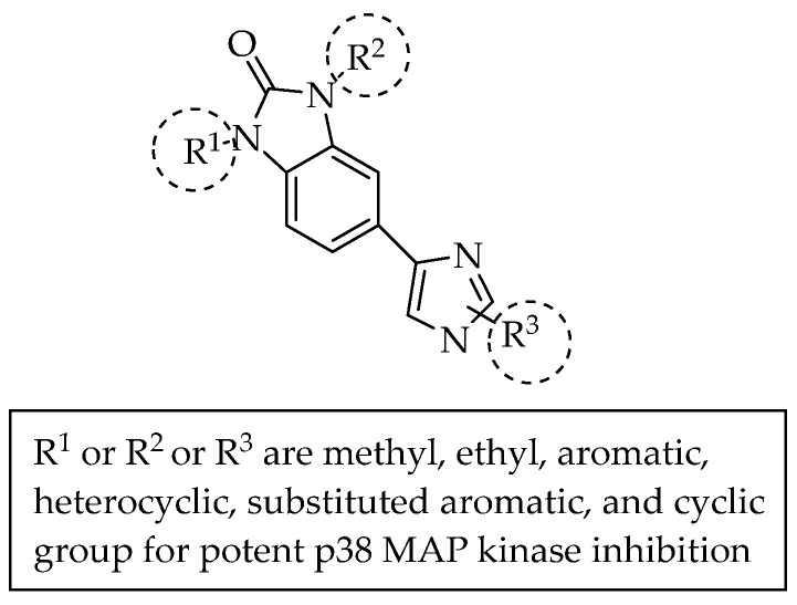 Benzimidazol-2-one compounds bearing five positions with substituted imidazole.