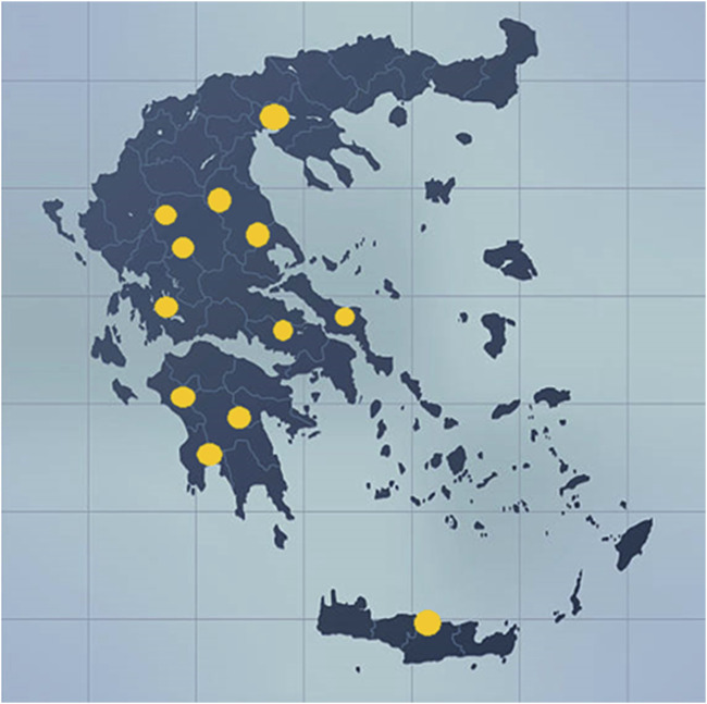 Map indicating the locations where the samples of Cannabis sativa L. were collected during 2018 and 2019.