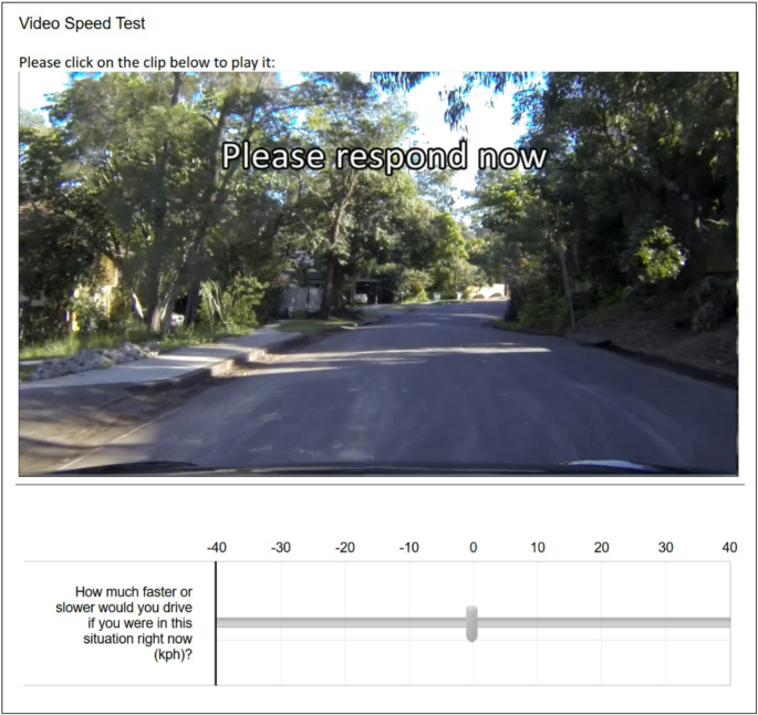 Screenshot from the Video Speed Test showing the final frame of a video clip and the response scale