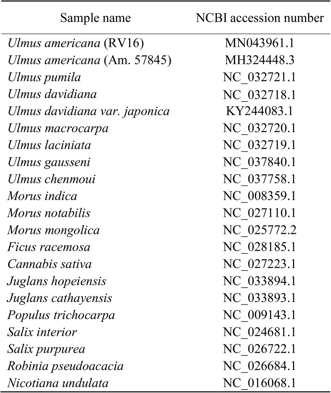 List of species and NCBI accession numbers used for comparative genomics and phylogenetic analyses.