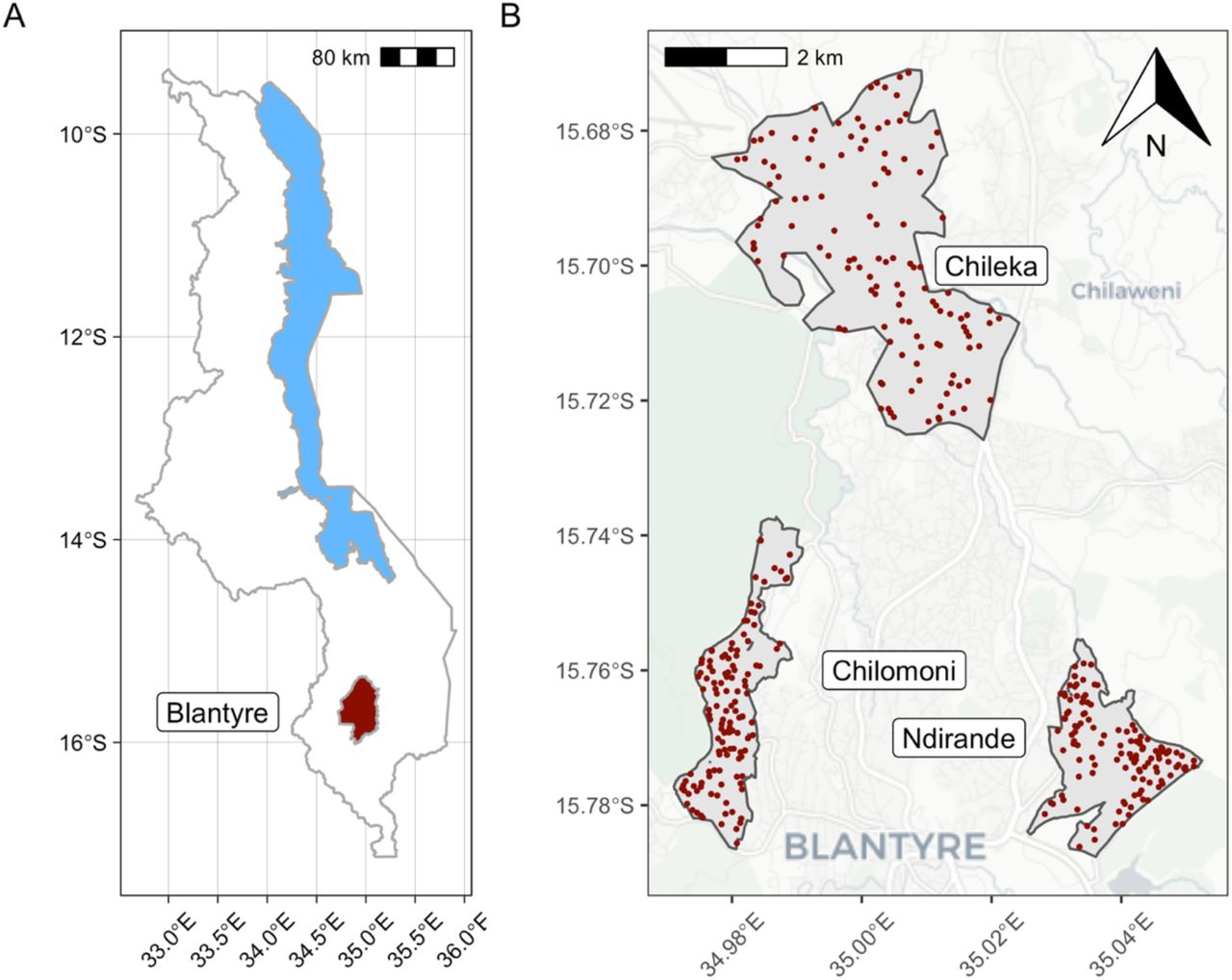 Location of households sampled for interview