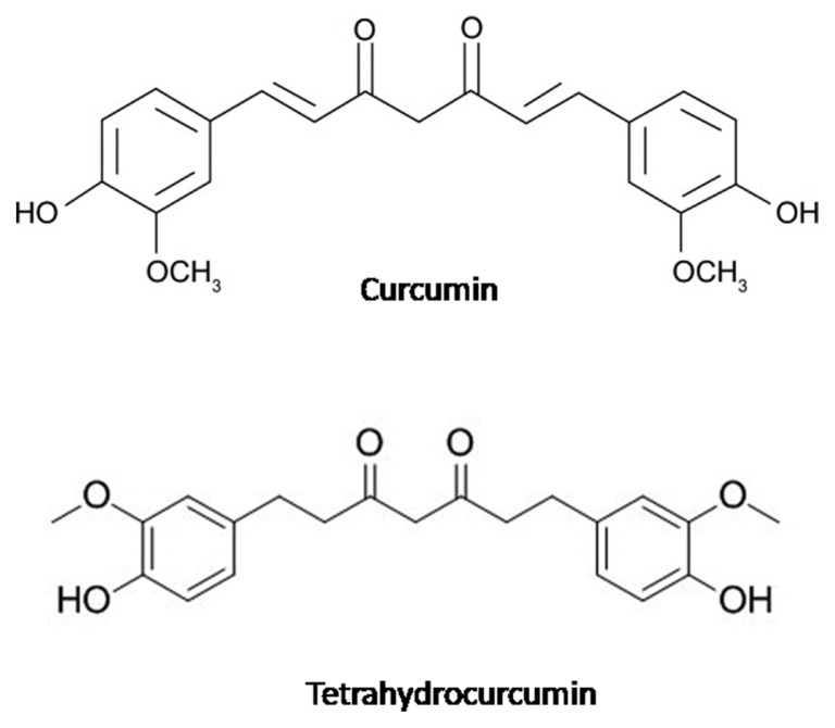 Structure of curcumin and tetrahydrocurcumin.