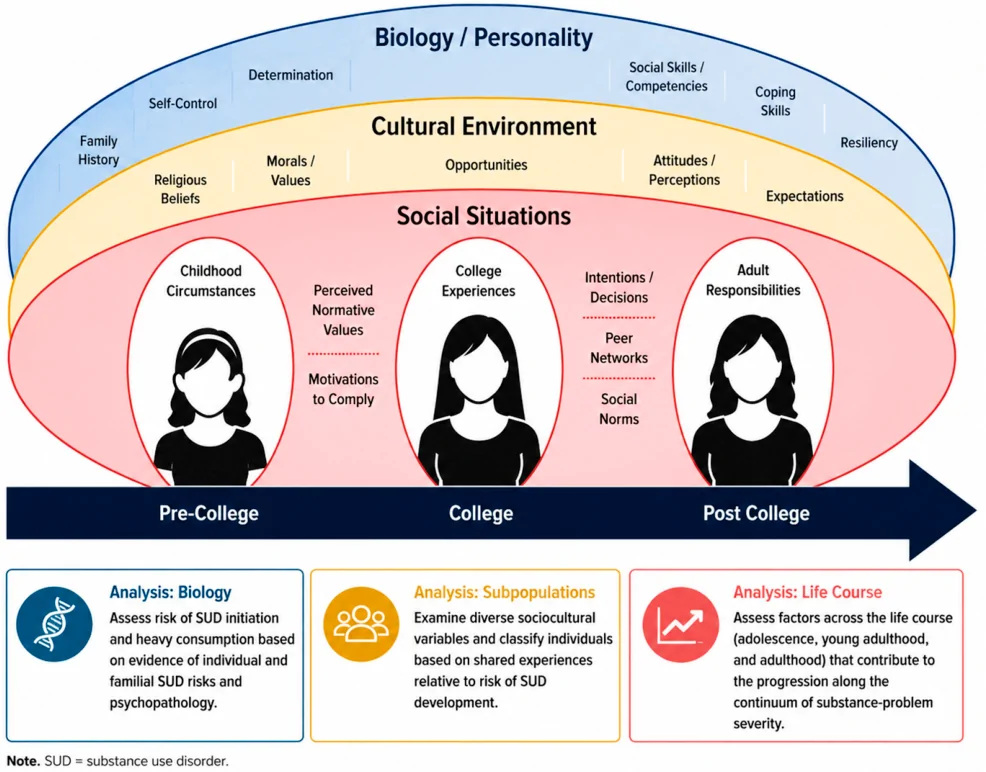 The MAPme Conceptual Model. Based on the TTI, MAPme explores both proximal and distal factors associated with substance use development including biology, cultural environments, and social situations.