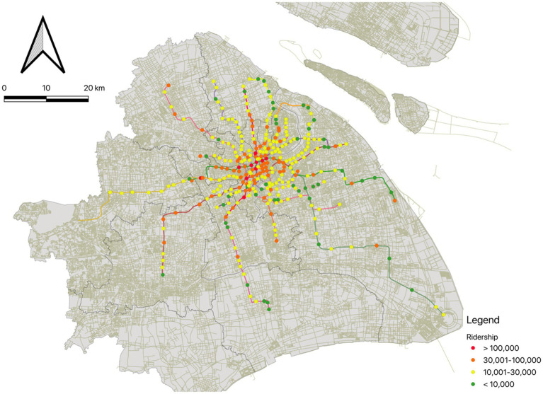 Weekend metro ridership of 328 metro stations in Shanghai.