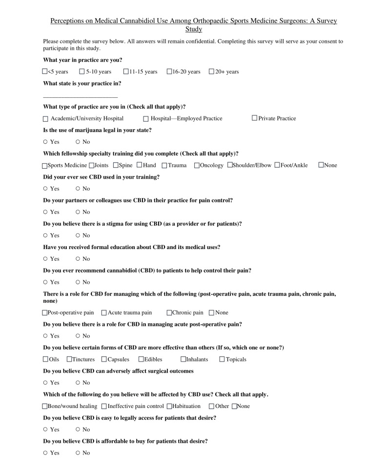 Survey for Orthopaedic Sports Medicine Surgeons