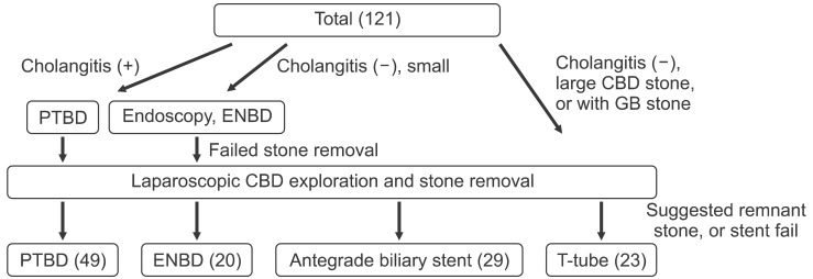 Management algorithm of CBD stone.