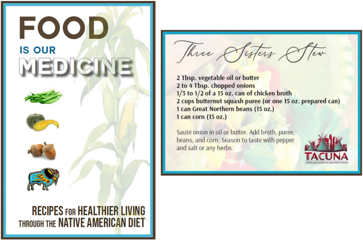 Food brochure cover and Three Sisters Stew recipe card