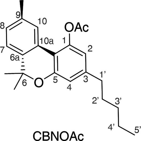 Structural formula and atom numbering of CBN acetate.