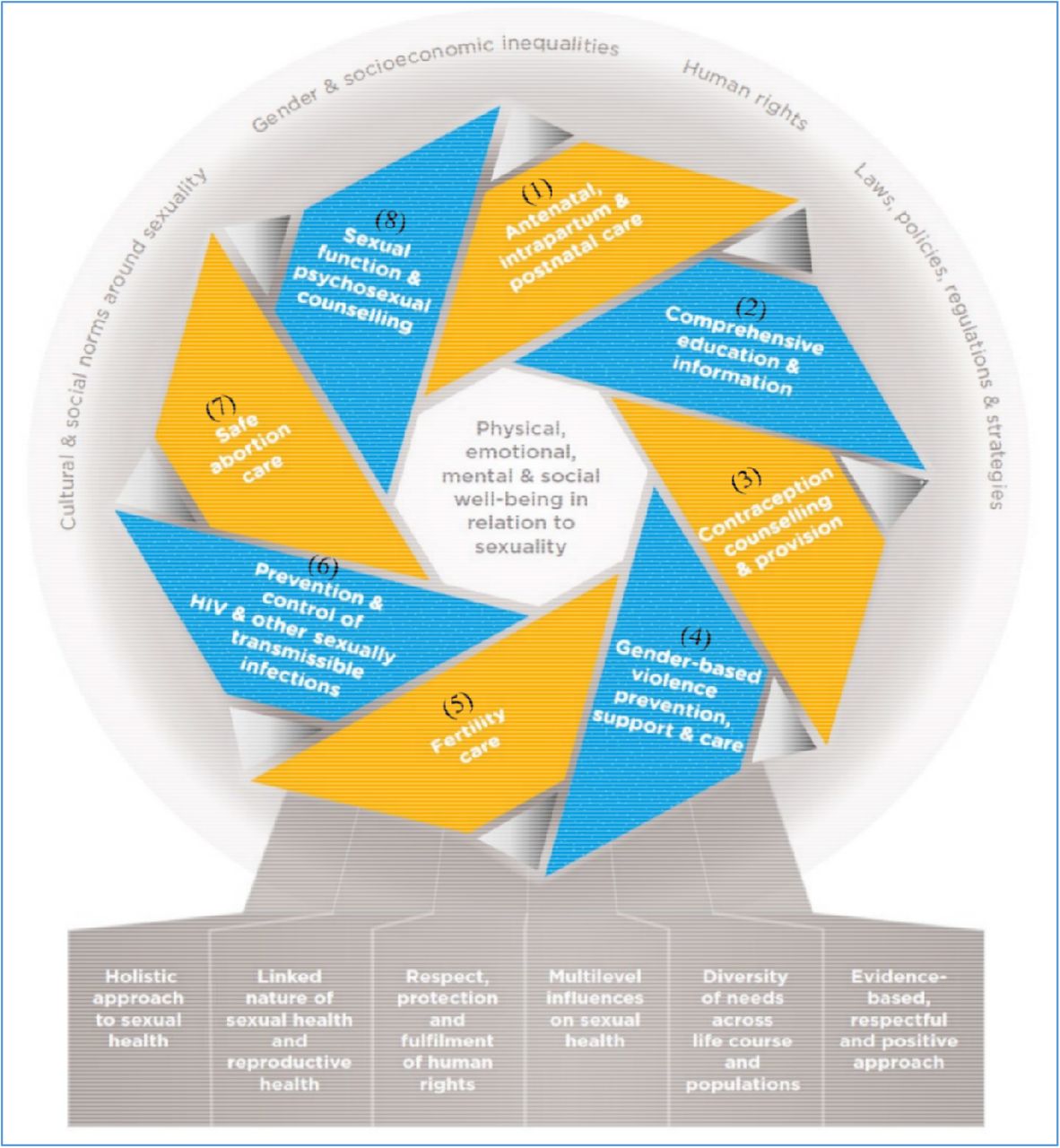 Framework for operationalizing sexual health and its linkages to reproductive health (from “Sexual health and its linkages to reproductive health: an operational approach”).24 The intertwined blue and orange ribbons represent sexual health and reproductive health, respectively.
