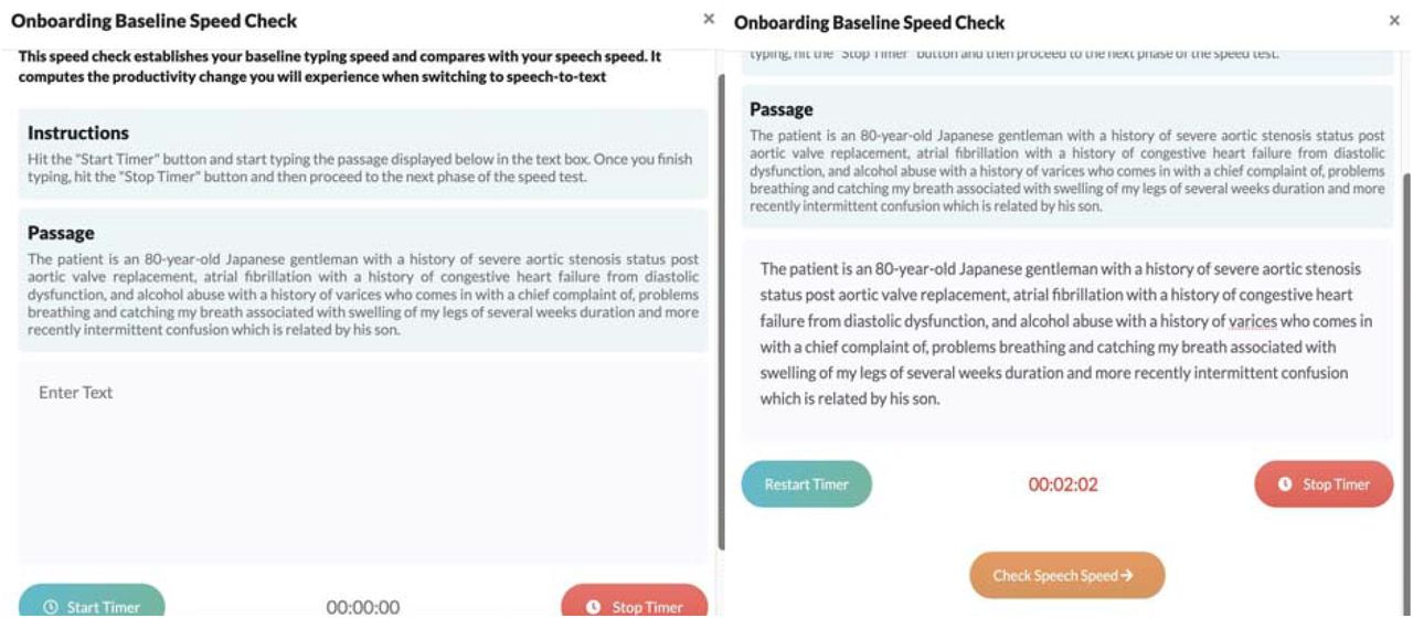 Onboarding interface instruction screen and typing screen