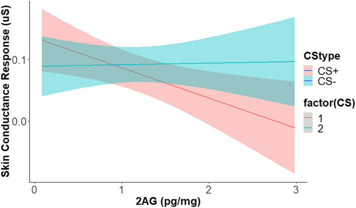 Higher 2‐arachidonoyl glycerol (2‐AG) hair concentrations were associated with lower differential fear renewal of third interval responses. This data is preliminary due to the small sample size.