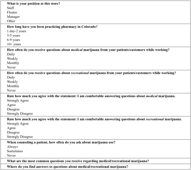 Survey questions.