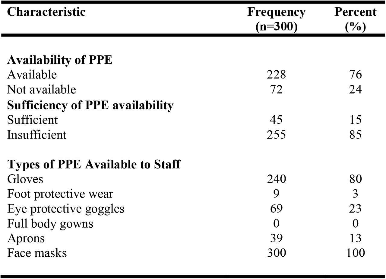 Availability and Types of Personal Protective Equipment for Staff