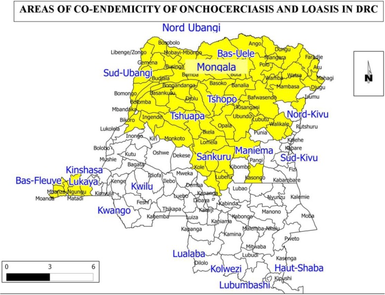 Mapping of onchocerciasis and loiasis co-endemicity in DRC. Source: [39]
