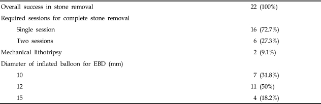 Results of Endoscopic Stone Removal after EBD with a Large Balloon