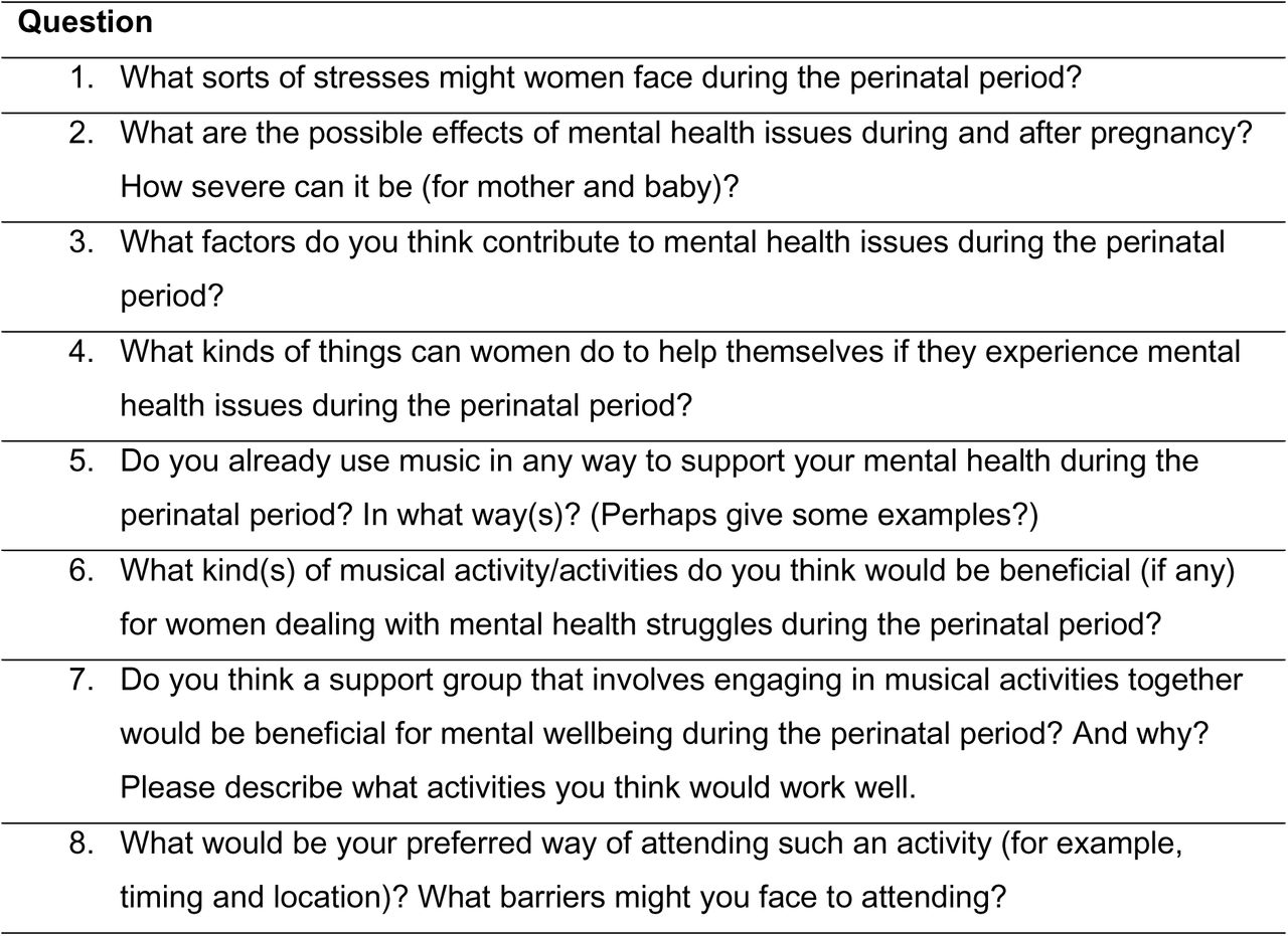 Semi-structured focus group and interview questions.