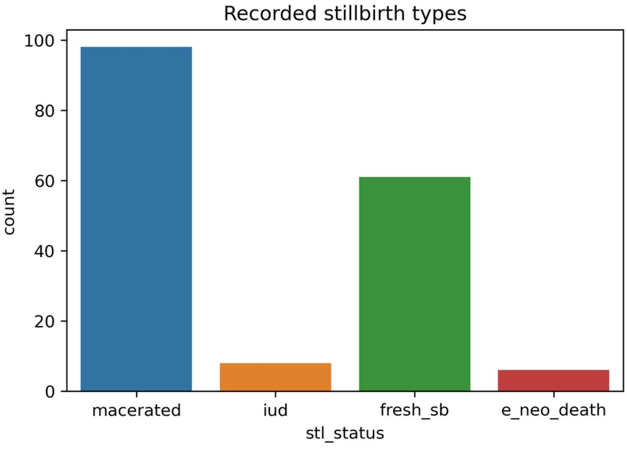 Combined stillbirth types:Caption. Stillbirth type combined graph to demonstrate the count of each stillbirth type.