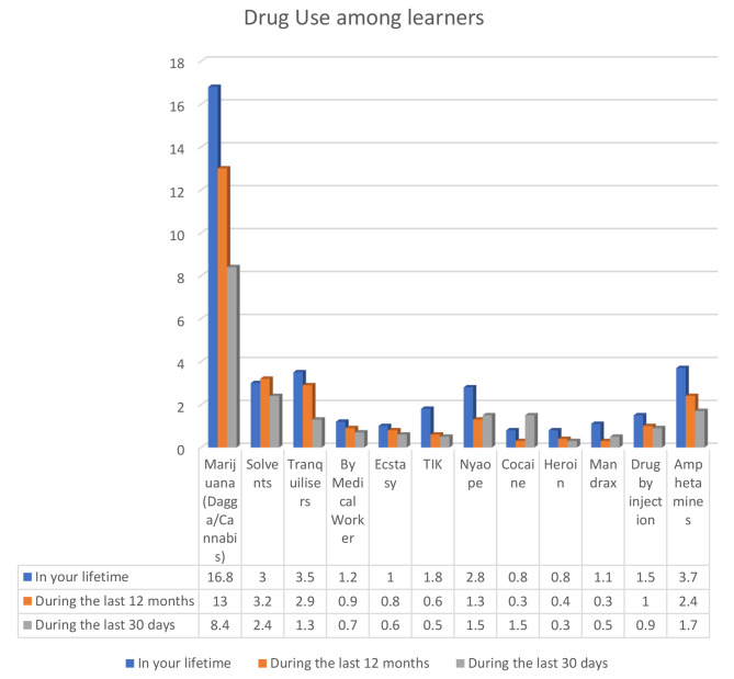 Drug use- Lifetime, During last 12 months and last 30 days