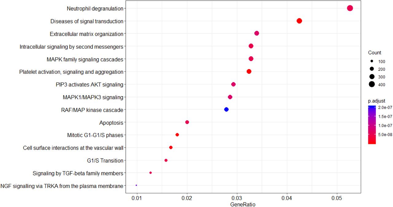 Results of Pathway Enrichment Analysis of Final List of Editing Sites. This shows the 15 most significantly affected functional pathways by the Genes Harbouring Said Editing Sites
