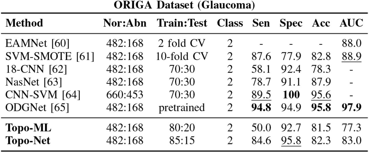 Accuracy results for Glaucoma diagnosis.