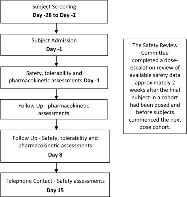 Flow chart of the study design. Safety assessments included AEs, vital signs, physical examination, electrocardiogram (ECG), and routine haematology, blood chemistry and urinalysis clinical laboratory measures
