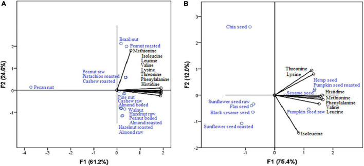 Nuts (A) and seeds (B) as a source of essential amino acids.